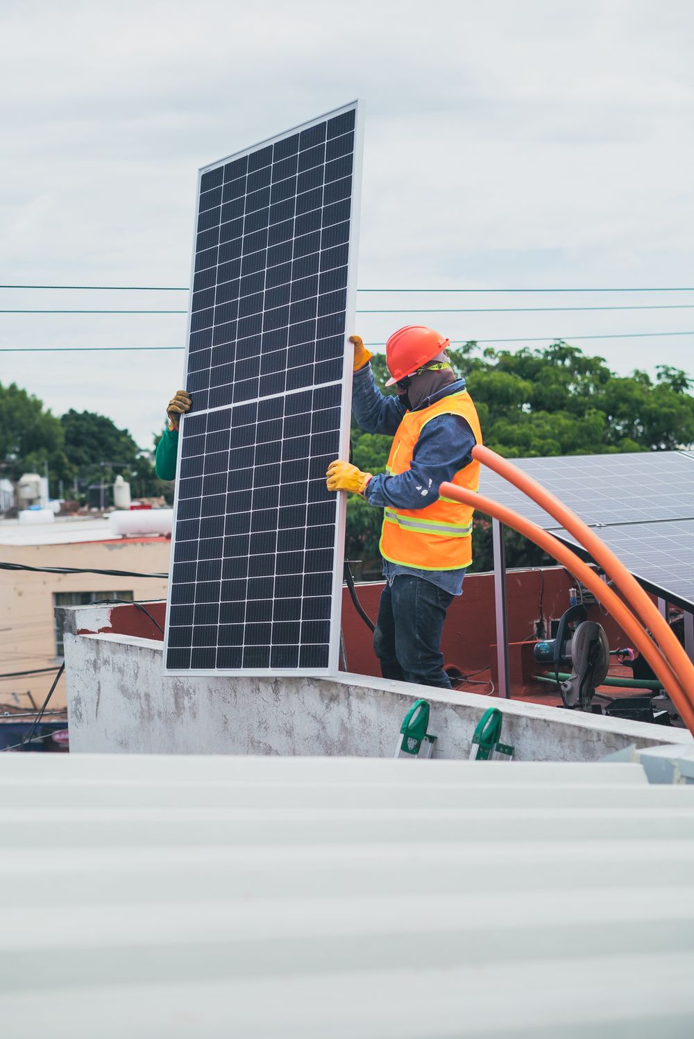 Technician installing equipment on site